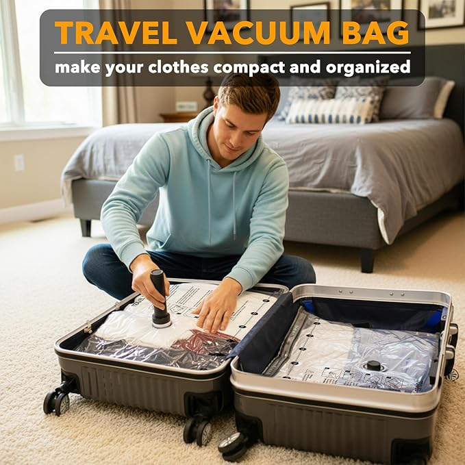 SpaceAid Travel Vacuum Bags for Luggage with Electric Pump, 27 Pack Vacuum Seal Bags for Clothing Travel, Space Saver Compression Bag for Backpack and Suitcase - Image 2
