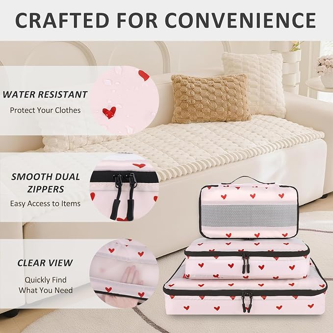 U+U 5 Set Packing Cubes, Travel Organizers with Shoe Bag (Sweetheart Pink) | Ultralight Design & Easy Travel Organization - Image 2