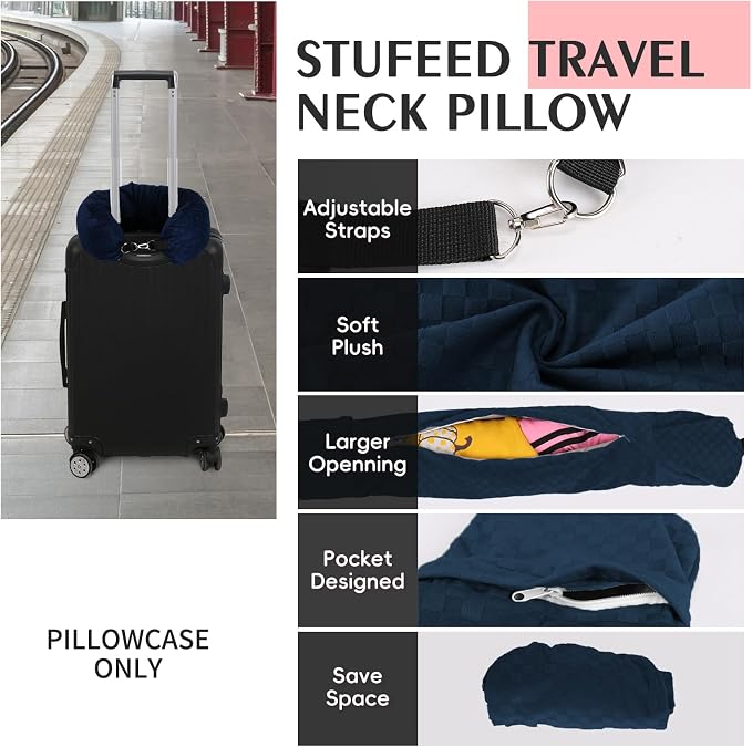 Stuffable Neck Pillow for Travel, Packable Neck Pillow (Blue-Checkerboard) | Velvet cover, Stuff with clothes to save luggage space, No extra baggage fees, Fits 5+ days travel essentials, Zipper closure - Image 3