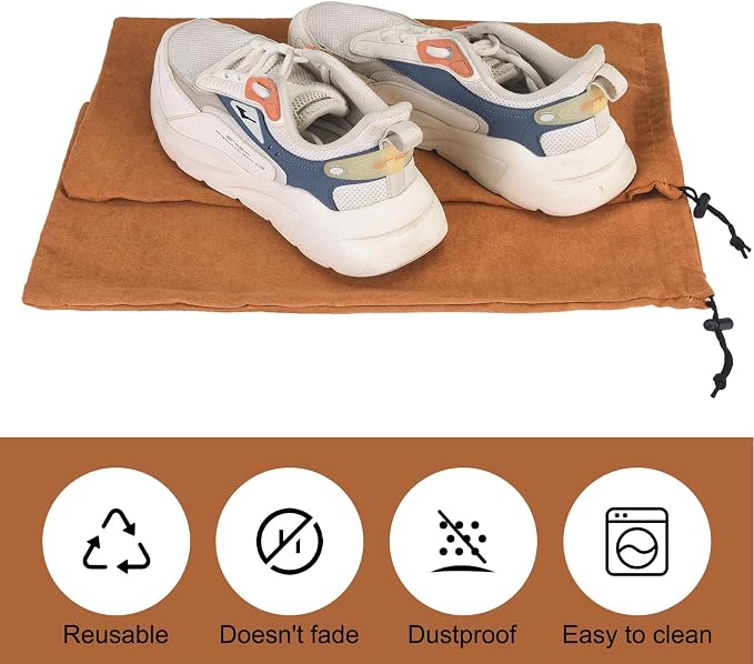 8 Pcs Single Shoe Bags for Travel with Drawstring,18"X9",Brown | Dust Resistant,Machine Washable & Reusable Storage Pouch,Travel Essentials for Women & Men - Image 4