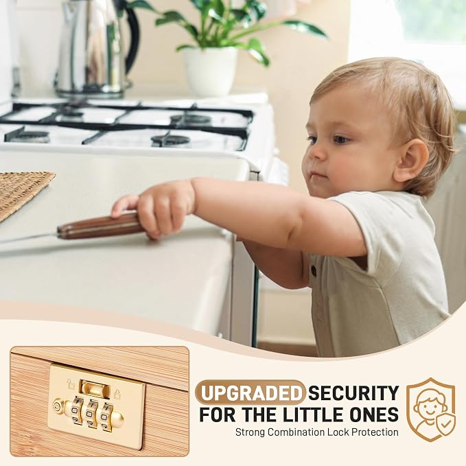 Upgraded Lockable Large Bamboo Knife Storage Box with Magnetic Removable Knife Blocks for Easy, Quick and Safe Culinary Tools Storage, Keyless Kitchen Combination Lock Box, Great Kitchen Gifts - Image 7
