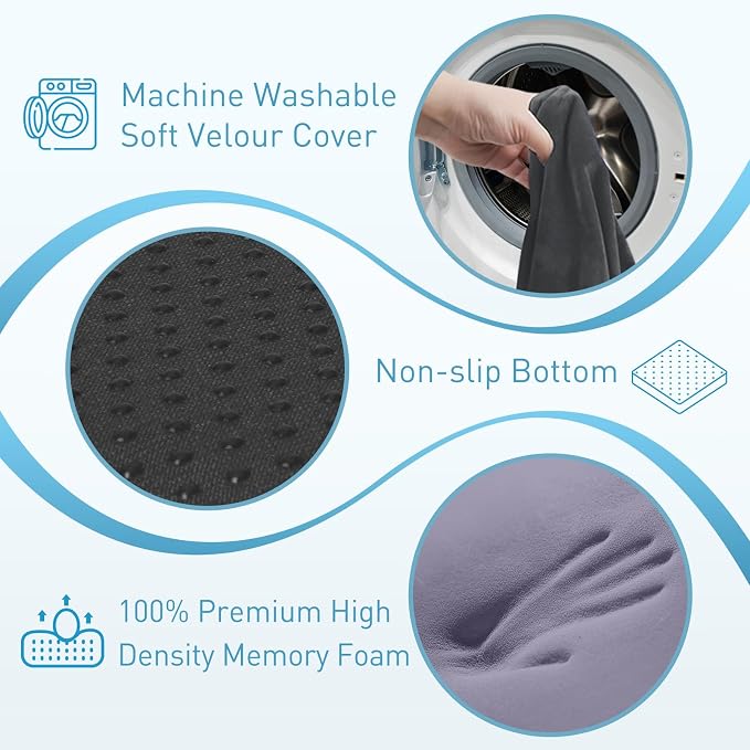 BlissTrends Thick Seat Cushion for Office Chair & Car Seat, XL, Grey | 5.2in Memory Foam with Removable Velvet Cover, Ergonomic Tailbone & Sciatica Support for Pressure Relief and Long Sitting - Image 4