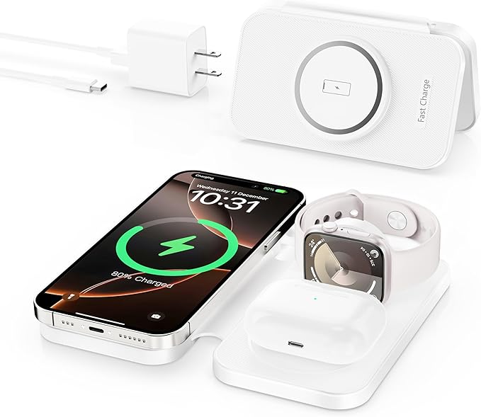 2026 Traveling Portable Wireless Mag-Safe Fast Charging Station | Magnetic 3 in 1 Charger for iPhone 17 16 15 14 13 12 Pro Max Plus,Apple Watch Series & Air pods 4 3 2 Pro-Gifts for Family by RYND