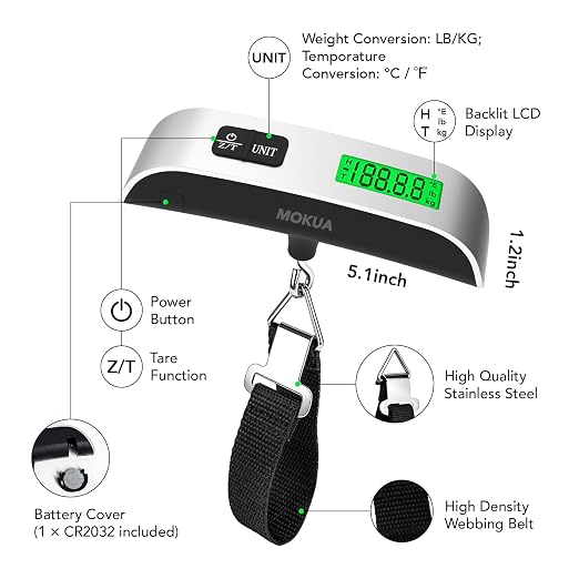 MOKUA Portable Digital Luggage Scale, 110lbs Hanging Baggage Scale with Backlit LCD Display, Portable Suitcase Weighing Scale, Travel Luggage Weight Scale with Hook - Image 7