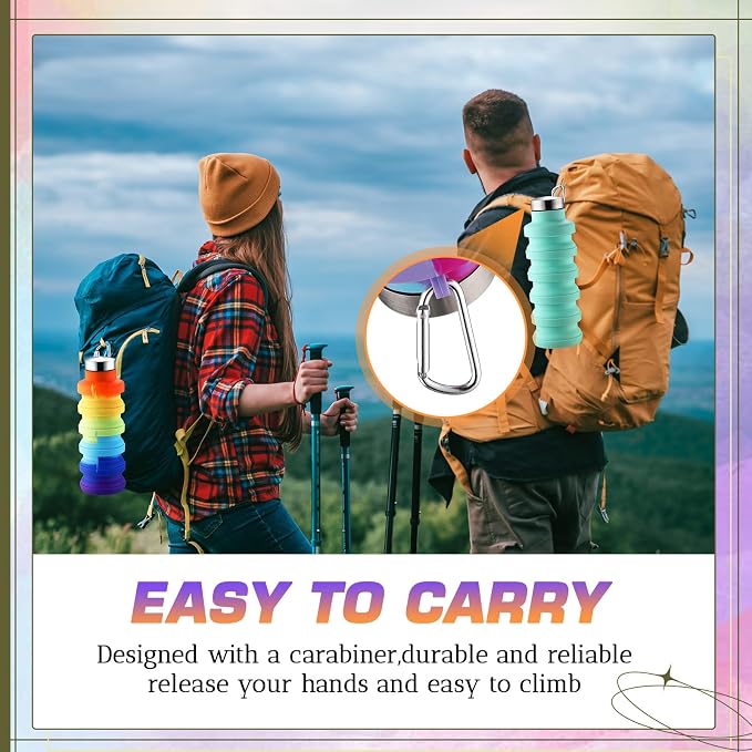 Sunnyray 20 Pack Collapsible Water Bottles Bulk Foldable Water Bottles 17oz Silicone Portable Leak Proof Reusable Sports with Clip for Travel Hiking Camping Outdoor (Tie-dye) - Image 5