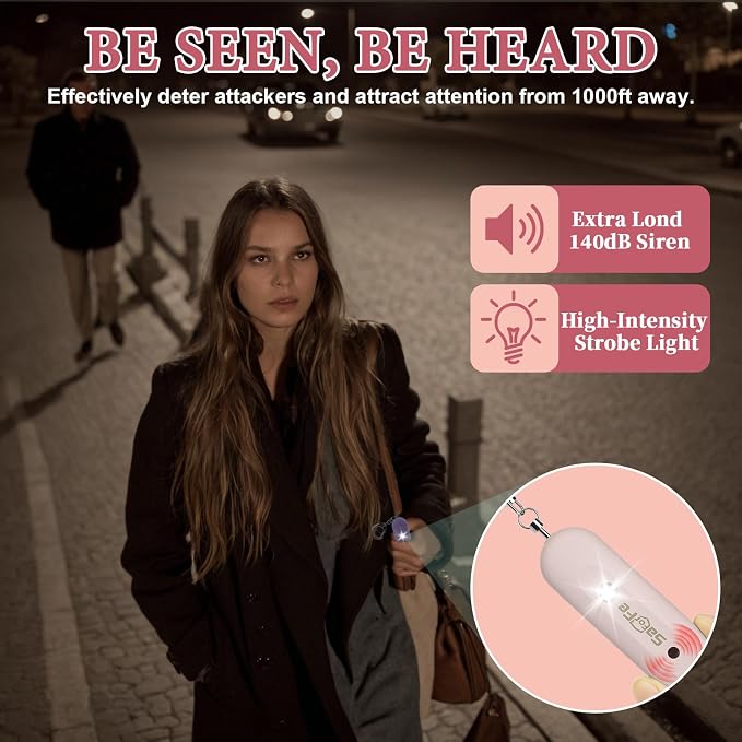 Personal Safety Alarm - Waterproof Rechargeable Security Alarm - 140dB Extra Loud Siren & Strobe Light - Self Defense Keychain - Gift for Women, Teenagers, College Girls, Seniors (Pink) - Image 2