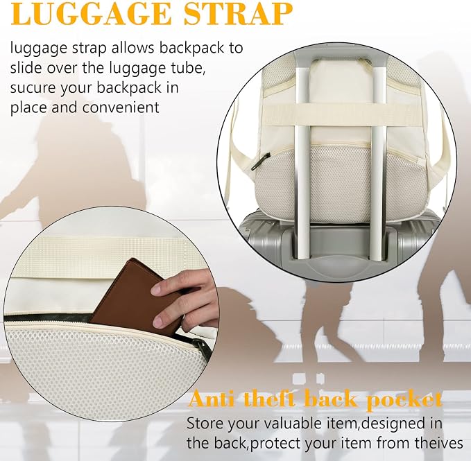 MATEIN Beige Women Backpack for Work, 15.6 Inch Slim Travel Laptop Bag | Fits 15.6 Inch Laptop, Water Resistant, Computer College Bag, Anti Theft Pocket, Gift for Teacher Nurse Office Worker - Image 4