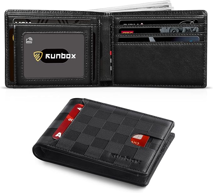 RUNBOX Wallet for Men, Slim Leather Bifold, RFID Blocking Card Holder | Minimalist Front Pocket Design, Credit Card Organizer, Holds 11 Cards, Large Capacity, Thin Profile, Birthday Gifts for Men by RUNBOX