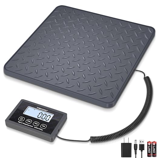 THINKSCALE Shipping Scale, 440 lb x 1 oz Postal Scale with Hold & Tare | One-Piece Plastic Platform, Backlit LCD, Easy Read. for Packages, Luggage, Mailing & Postage, Battery + AC adapter included by THINKSCALE