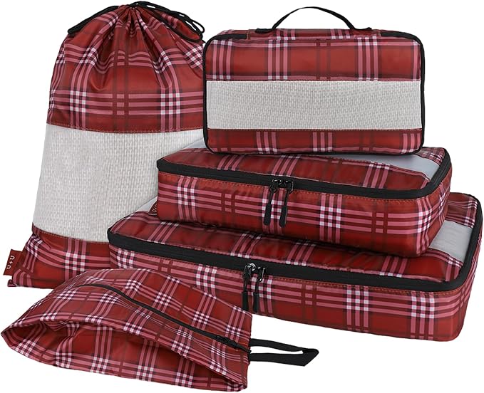 U+U 5 Set Packing Cubes, Travel Organizers with Shoe Bag (Burgundy) | Ultralight Design & Easy Travel Organization by UU