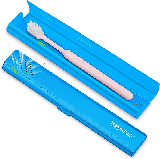 Toothbrush Case Cover for Traveling, Aluminum Toothbrush Holder for Manual Toothbrush + Mini Toothpaste, Portable Tooth Brush Storage Box for Camping Business Trip-Blue (1 Pack) by vueowcue