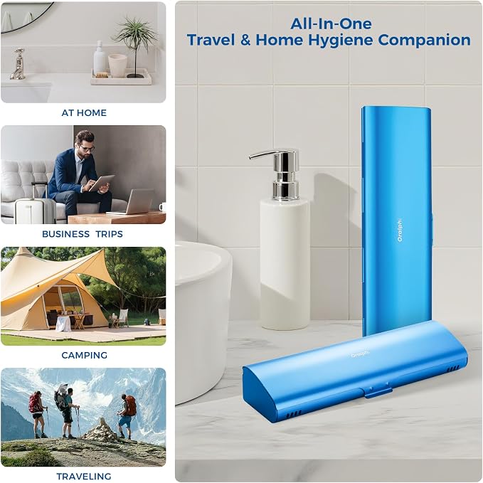 Aluminum Electric Toothbrush Travel Case, 2 in 1 Travel Toothbrush Holder for Oral B/Oral-B Pro 1000 1500 5000 and Most Electric Toothbrush for Traveling, Removable Silicone Liner-Blue - Image 7