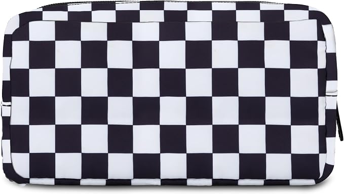 E-Tree Cute Makeup Bag,Medium Travel Make up Pouch for Purse,Zipper Toiletry Cosmetic Brush Skin Care Case for Women Man,Tech Electronic Organizer,Small Canvas Storage for Personal Items,Checkered - Image 2