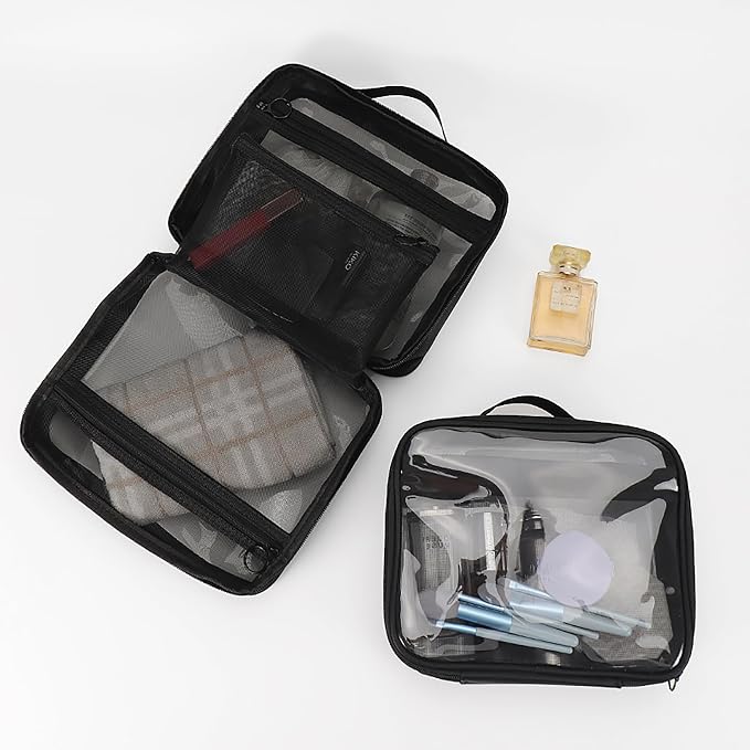 TSA Approved Toiletry Bag, Clear Makeup Bags with Multi Layer Mesh Pockets, Portable Large Capacity PVC Cosmetic Bags with Zipper for Travel Essentials - Image 3