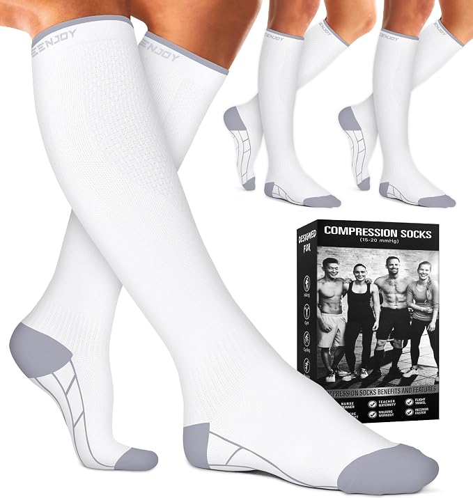 Compression Socks for Women & Men (3 pairs) - Best Support for Nurses, Running, Hiking, Recovery & Flight Socks by BLUEENJOY