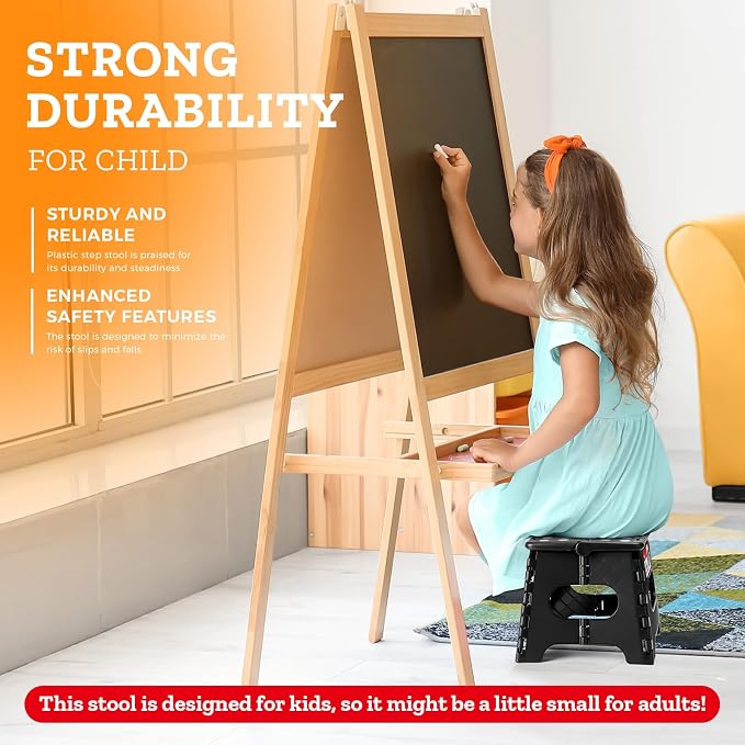 Collapsible Step Stool 7.5 Inch, Small Folding Stool, 176 lbs, Black | Lightweight Foldable Step Stool for Kids and Adults with Handle, for Kitchen, Bathroom, Car, and Compact Home Storage - Image 3
