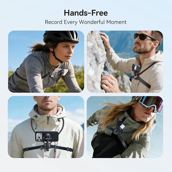 2-in-1 Neck Mount for GoPro Action Camera - Chest Strap Holder Hands Free | Hands-Free POV Shooting | One-Click Release | Adjustable Chest Strap | Air Cushion Comfort | Universal 2-Prong Mount - Image 8