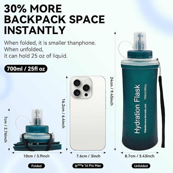 FR Collapsible Soft Hydration Flask 700ml TPU Portable Sports Water Bottle, Outdoor Running Cycling Fitness Hydration Bag with Leak-Proof Bite Valve and Lanyard(Slate Blue) - Image 2
