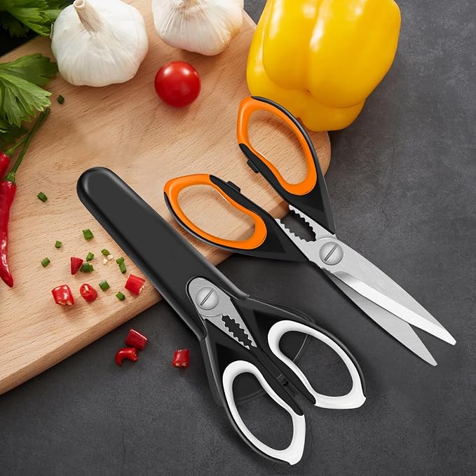 2 Pack Sharp Kitchen Scissors Set with Magnetic Holder | Stainless Steel Blade, Ergonomic Non-Slip Handle, Heavy Duty, Food/Meat Scissors for Home, Kitchen and Picnic, All Purpose - Image 7