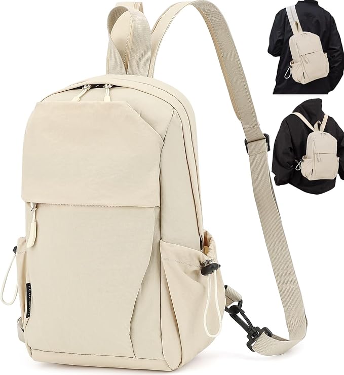 Carbon Lined Backpack,Waterproof Zipper Sling Backpack,Travel Chest Shoulder Bag,Lightweight Unisex Crossbody Casual Daypack for Men & Women(Beige) by Unknown