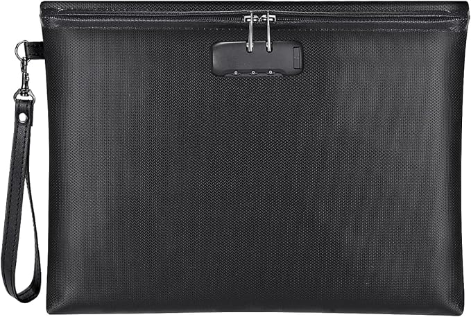 Fireproof Document Bag with Lock,Waterproof Money Pouch,14.3"x10.2" | Zipper Closure, Portable Safe Storage for Letter Size Files, Cash, Cell Phone, Tablet, Credit Card, Passport, Black by ZOOPIP