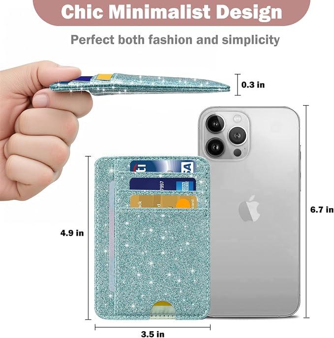 HOTCOOL Card Holder Wallet Front Pocket Minimalist Travel Cute Funny Thin Leather With RFID Blocking Small Credit Card Holder Wallet for Men & Women Girls Organizer Gifts, Glitter Blue - Image 4