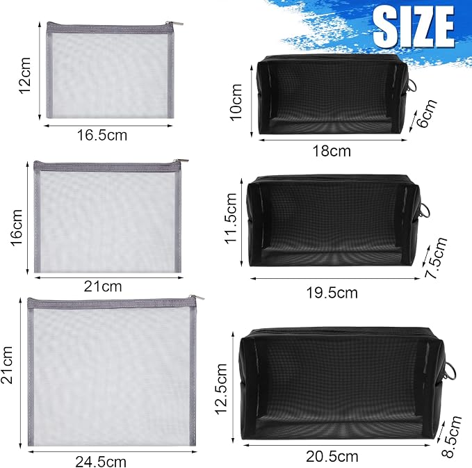 6 Pieces Mesh Makeup Bags Mesh Cosmetic Bag Portable Travel Organizing Zipper Pouch Toiletries Makeup Pouches for Home Office Travel Accessories - Image 7