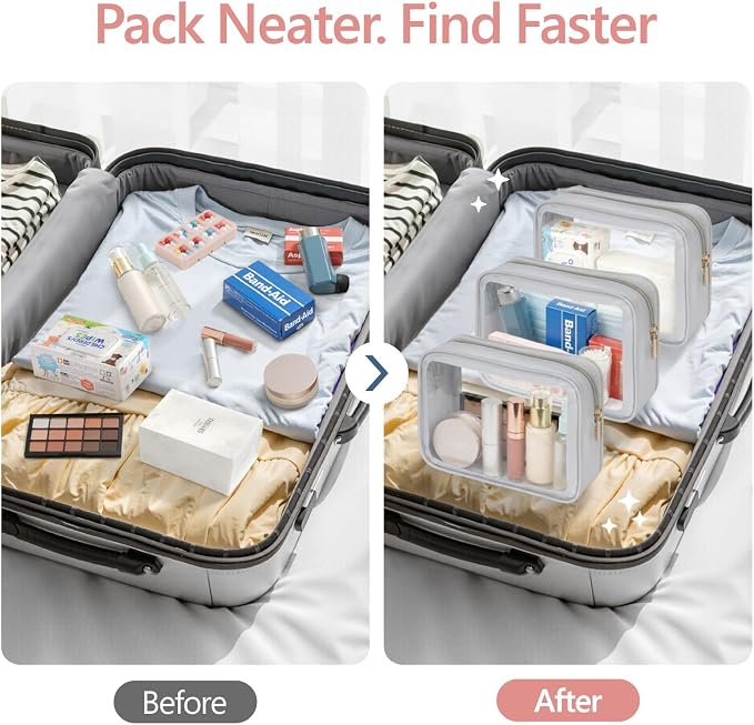 Clear Makeup Bag Foldable - TSA Approved Toiletry Bag for Travel | Metal Zipper, Reinforced Seam, Water Resistant, Medium for Carry-on, Large for Checked Luggage, for Car Storage Organizer - Image 8