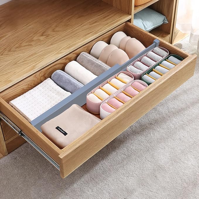Bamboo Drawer Dividers Organizers, Expandable Drawer Separators Splitter,17-22 inches Long Adjustable Spring-loaded Organizer for Large Utensil, Clothes, Tools Drawers (Grey) - Image 7