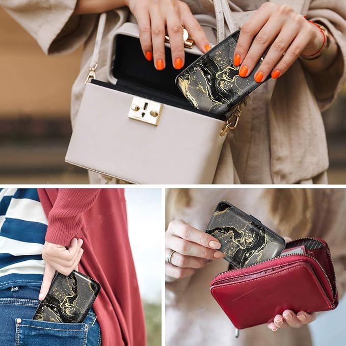Coco Rossi Credit Card Holder RFID Aluminum Small Mini Wallet Women | Metal Wallet, Business Cards Holder, ID Case, Slim Sleeves, Womens Girls Gift, Carry Proof Wallets for Travel, Black Marble - Image 6