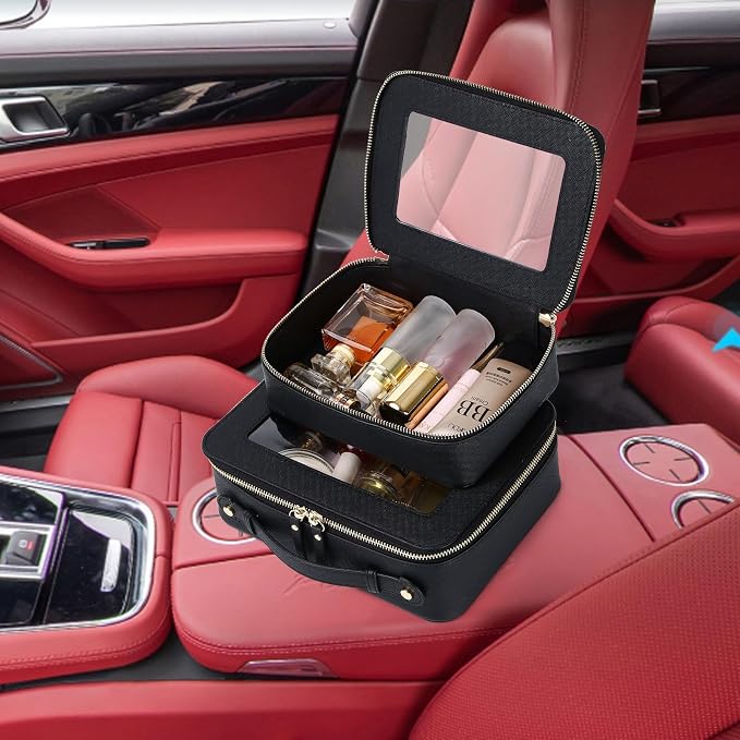 Pinkmik Clear Makeup Bag, (Black, M+L) | 2PC,Waterproof, Travel Cosmetics and Toiletries Case, Portable Makeup Organizer, Clear Car Bag with Zipper - Image 5