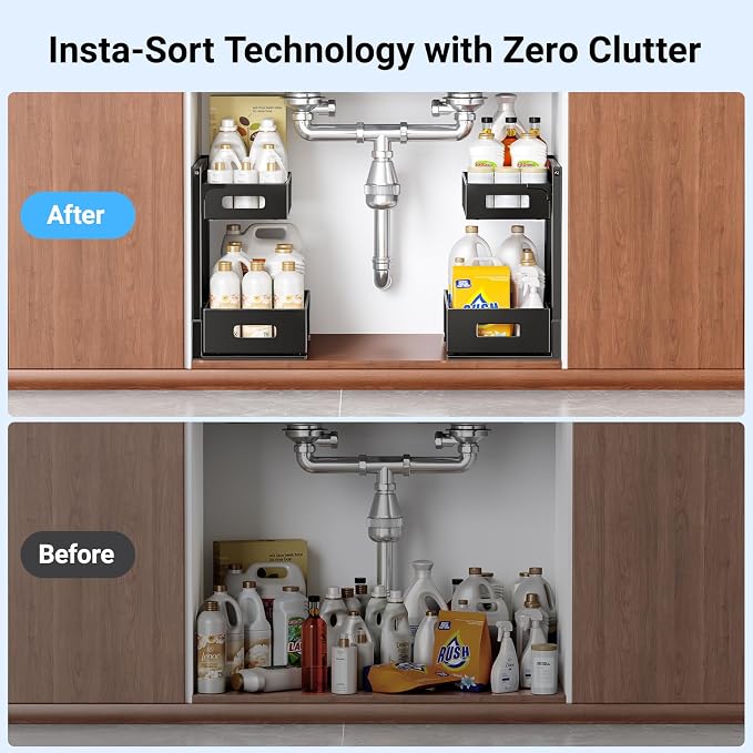 TISTAYA Under Sink Organizer, Metal Under Sink Organizers and Storage, Slide Out Pull Out Cabinet Organizer for Kitchen, Bathroom, Pantry, Laundry, Study, Black - Image 8