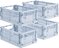 HUUSMOT 4-Pack Collapsible Plastic Storage Baskets, Blue, 9.8"x6.5"x3.8" | Pastel, Space-Saving, Collapsible Plastic Bins, Cute Mini Storage Crates, for Classroom, Kitchen, Office, Bedroom by HUUSMOT