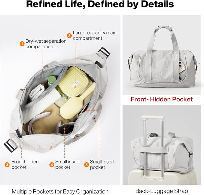 mixi Travel Tote Bag for Women Large Expandable Travel Bag Waterproof Lightweight Carry On Personal Item Handbag - Image 3