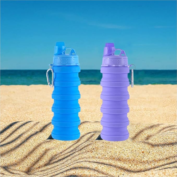 Collapsible Water Bottles 2 pack 500ML. (Blue+Purple) | Travel Water Bottle Portable Hiking Water Bottle with Leak proof Reusable BPA Free Silicone Water Bottles. - Image 7