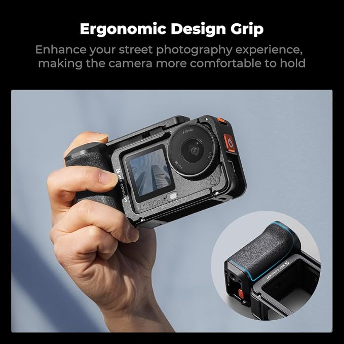 K&F CONCEPT Handle Grip + Metal Cage Kit Compatible with DJI Osmo Action 6 | Quick Release Street Photography Handle with Shutter Button| Cold Shoe Mount| 1/4" Thread Interface, Action Camera Vlog, CD02 - Image 2