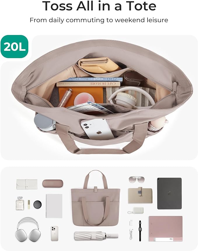 BAGSMART Tote Bag for Women, Foldable Tote Bag With Zipper Travel Shoulder Bag Handbag for Work - Image 3