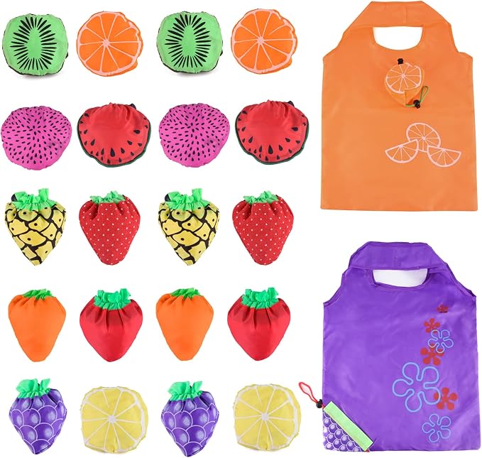 20Pack Reusable Shopping Bags Bulk Foldable Portable Reusable Grocery Bags | Lightweight Polyester Grocery Shopping Tote Bag,Reusable Grocery Bags Foldable Machine Washable Shopping Bags(Fruit) by Dodkes