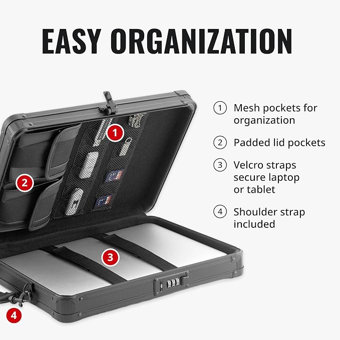 Vaultz Locking Deluxe Tablet and Laptop Case, Tactical Black, VZ03760 | Secure key lock design protects tablets and laptops while traveling, durable deluxe construction built for daily use - Image 7