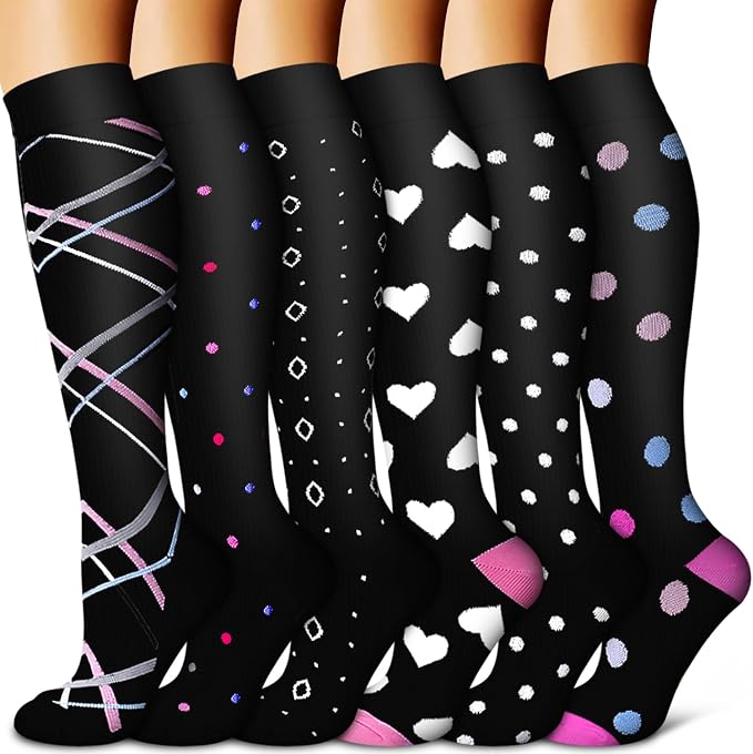 Copper Compression Socks for Women & Men (6 pairs) - Best Support for Nurses, Running, Hiking, Recovery by BLUEENJOY