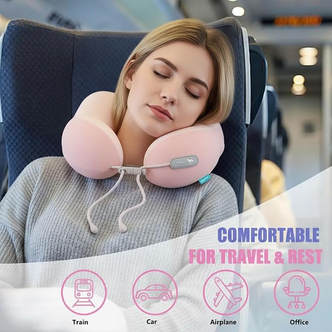 Travel Pillow with Cool Material,Neck Pillow for Traveling 100% Pure Memory Foam,Travel Neck Pillow with Hard Case, Airplane Pillow for Traveling,Travel Essentials (Pink) - Image 5