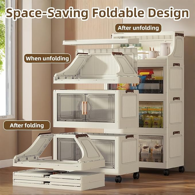 260QT Stackable Storage Bins with Lids & Rack, 6 Tier Large Capacity Foldable Storage Cabinet, Clear Collapsible Pantry Organizer for Home, Kitchen, Bathroom, Dorm, Office, Clear - Image 7