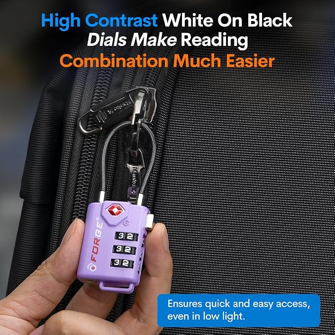 Forge TSA Approved Luggage Locks, Re-settable Combination with Alloy Body, Purple 4 Locks. - Image 4