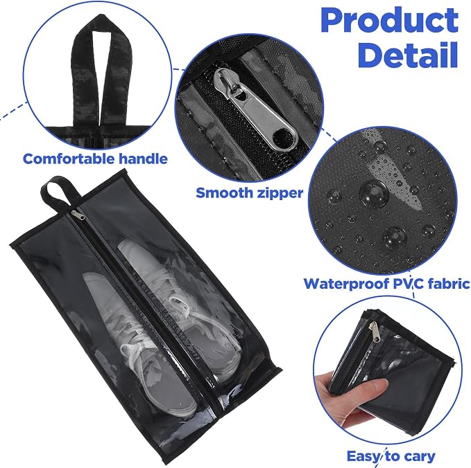 12 Pack Waterproof Shoe Bags for Travel, Portable Shoes Organizer with Zipper, Black and Grey Shoe Pouches for Men and Women - Image 3