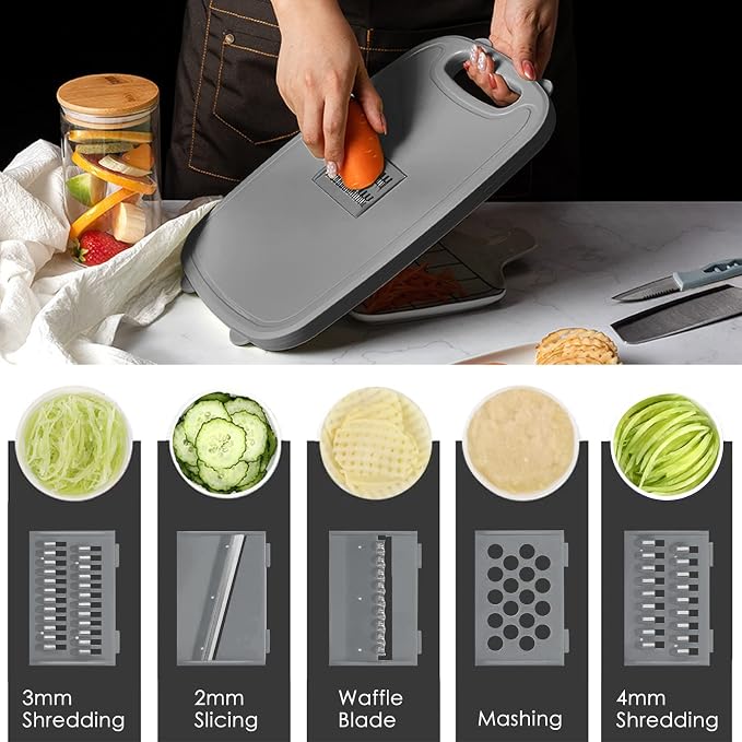 Gintan Collapsible Camping Cutting Board, 9-in-1 Chopping Board with Colander, Kitchen Vegetable Washing Basket for Camping, Camping Gifts Camping Accessories for RV Campers (Blue+Grey) - Image 5