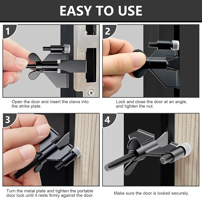 AceMining Portable Door Lock, Hotel Travel Door Lock Security for Home | Hotel Safety Device for Door Security, Portable Lock for Hotel Room, Apartment, College Dorm and Travel - Image 5