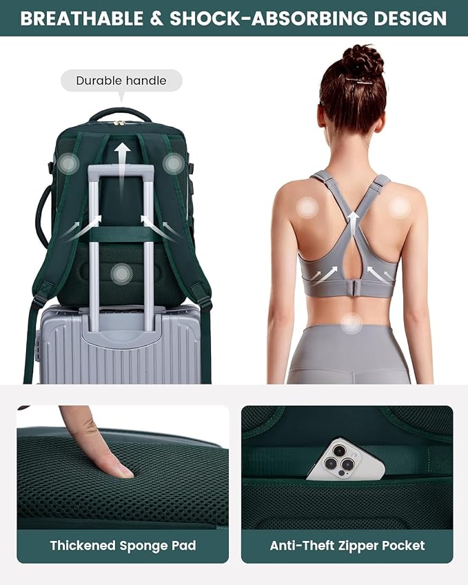 LOVEVOOK Large Travel Backpack for Women, TSA Carry on Backpack for Airplanes, 40L Personal Item Travel Bag for Women fits 17" Laptop,Waterproof Carry on Bag Airplane Approved with 3 Packing Cubes - Image 8