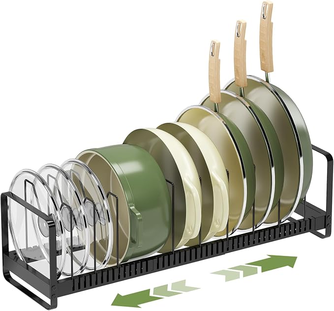 MUDEELA Expandable Pot Pan Lid Organizers inside Cabinet, 12 Divider-Black | Expandable 14.2-22.8", 12 Adjustable Divider, Easy Assembly, Non-Slip, For Pan Lids, Cutting Boards, Bakeware & Cookie Sheets by MUDEELA