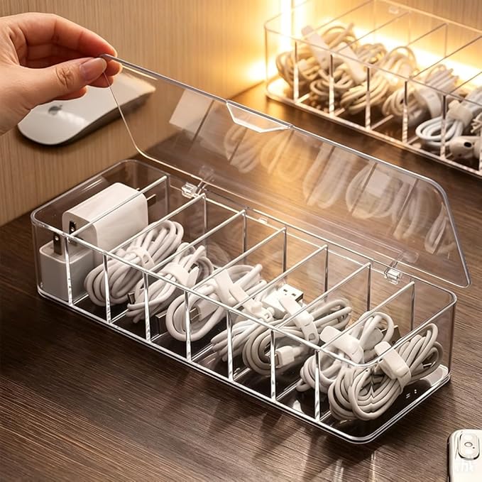 cord organizer box, 10.2 x 3.5 x 2.2in, Desktop Cord Organizer with Compartments (1) by Moritic