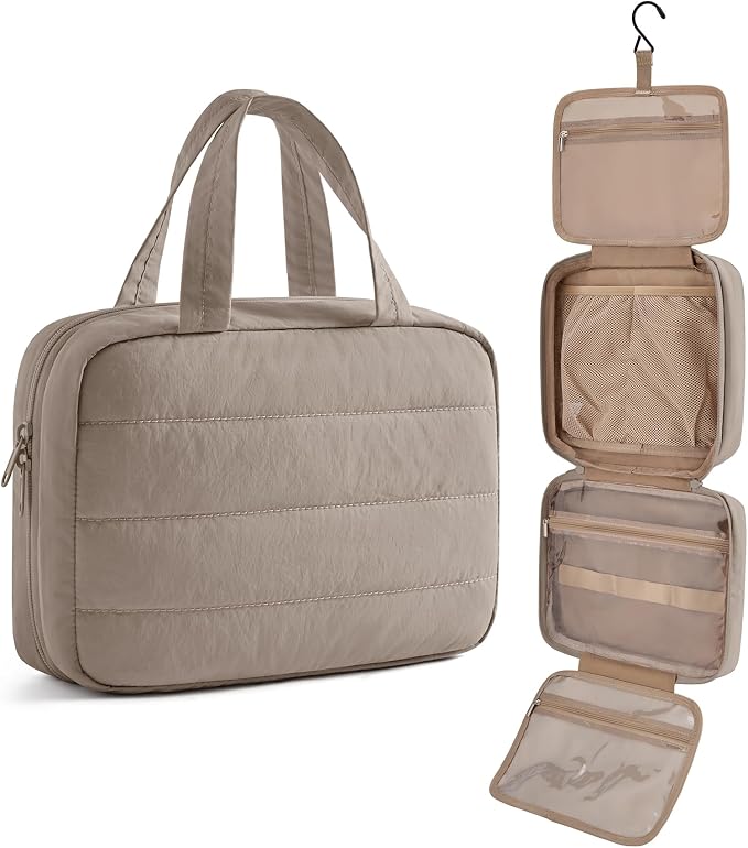 Travel Toiletry Bag - Hanging Makeup Organizer for Women & Men | Portable Hanging Organizer for Travel-Sized Shampoo, Full-Sized Toiletries, Brushes Set, Makeup Accessories, Brown by LIGHTFLIGHT
